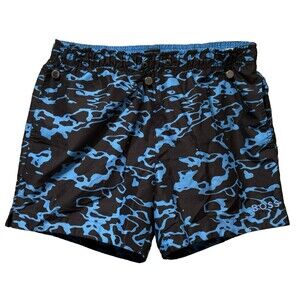 Hugo Boss Mens Springfish Black Blue Abstract Print Swim Shorts Size M